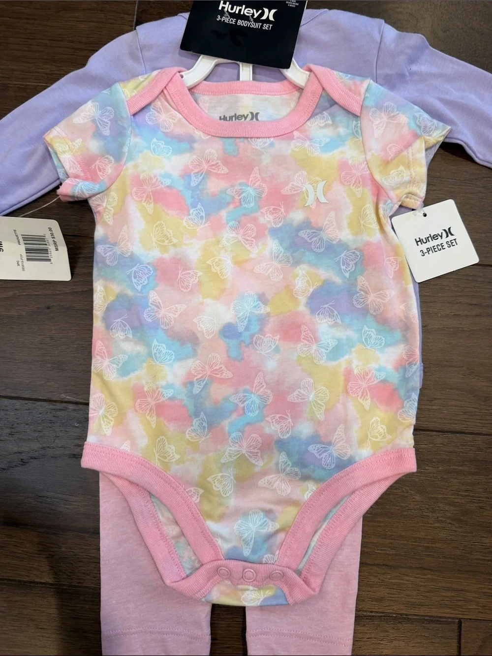 Hurley Baby Girls 3 Butterfly Print Piece Set Size 9 Month - NWT - C8-125